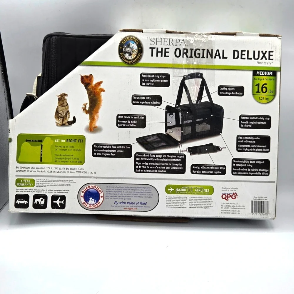 Sherpa Original Deluxe Pet Carrier Medium Black For Pets Up To 16 Lbs Travel